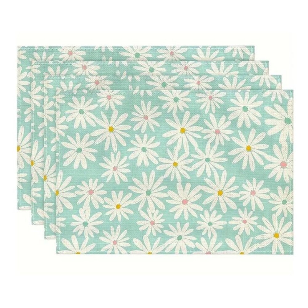 4 Piece Placemat Set 12x18in Daisies Woven Polyester
